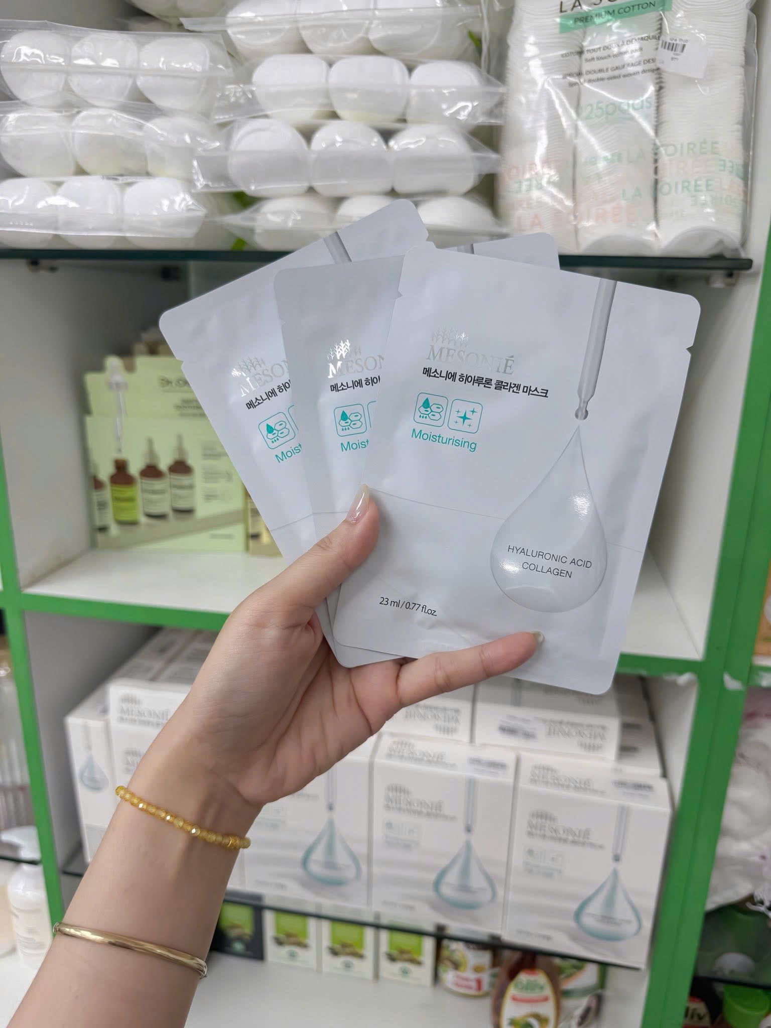 MESONIE HYALURONIC ACID COLLAGEN MASK — hộp 10 miếng 23 ml với nhãn Moisturising